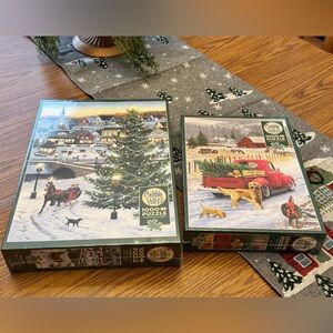 Cobble Hill LOT of 2 Christmas Holiday 1000 piece puzzles Posters inside NEW